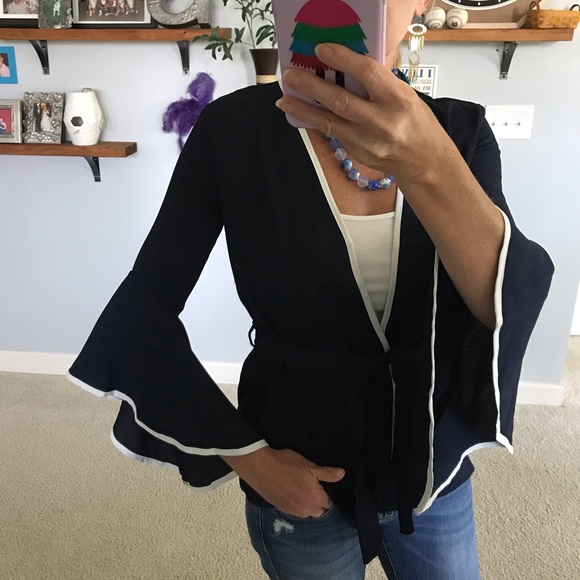 Navy Open Front Kimono Cardigan - Picture 6 of 8